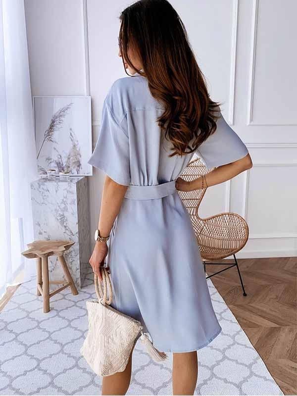 Stunncal V-Neck Button Shirt Dress
