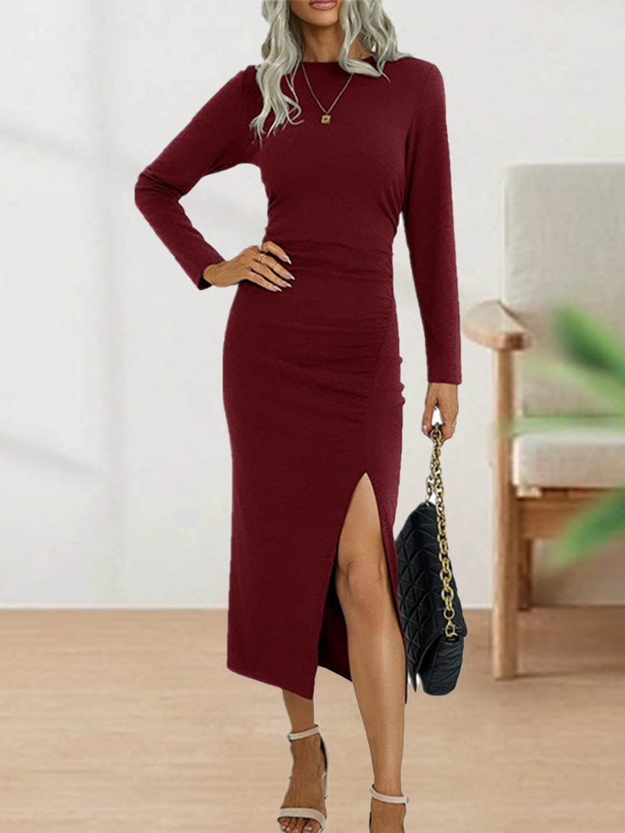 Stunncal Sweet Elegant Solid Fold O Neck Sheath Dresses(4 Colors)