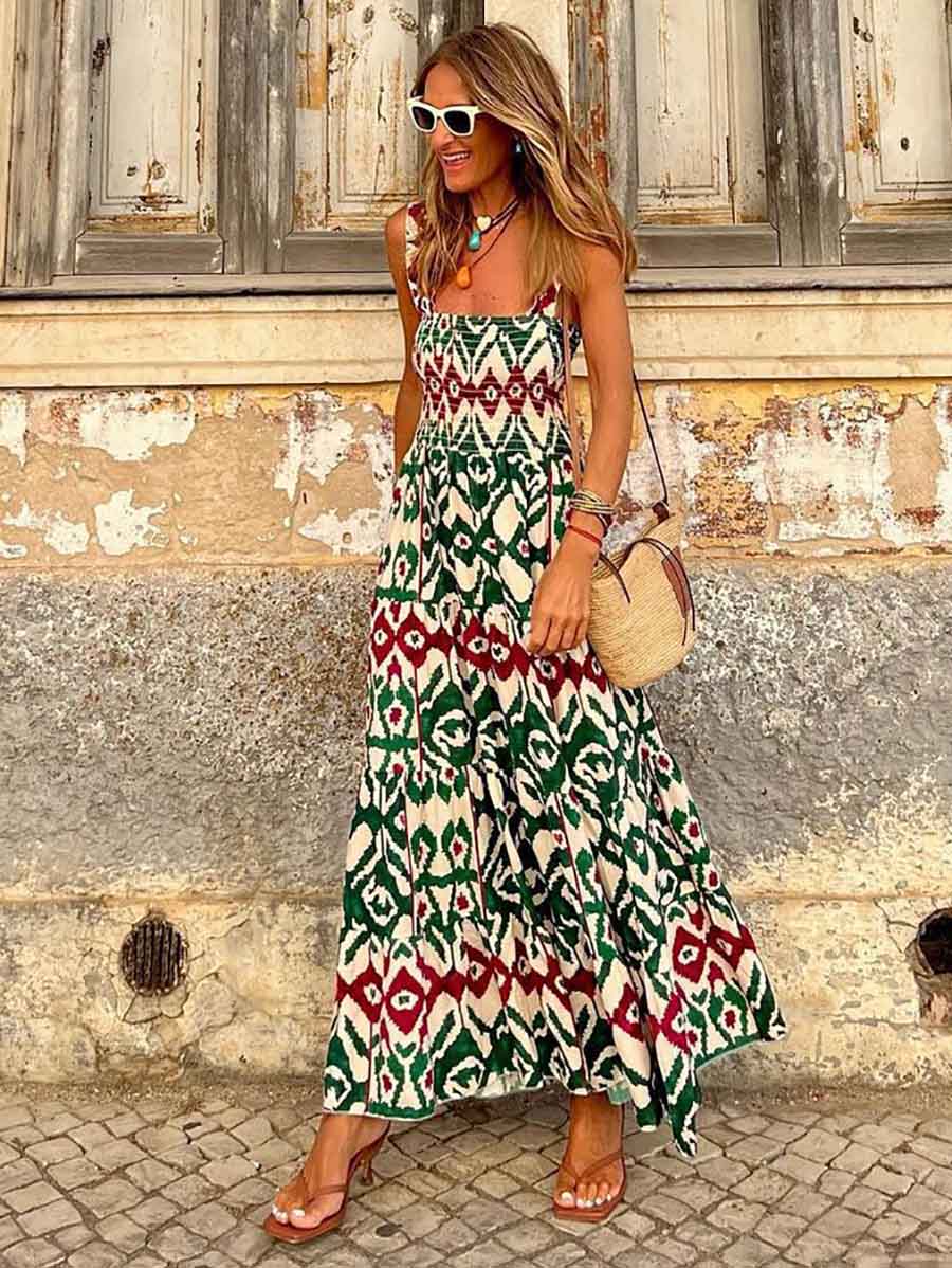 Stunncal Printed Halter Beach Resort Dress(3 Colors)