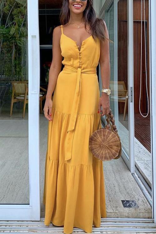 Stunncal Button Belted Slip Maxi Dress