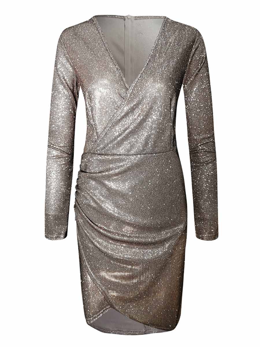 Stunncal V-Neck Irregular Sequin Party Dress(9 colors)