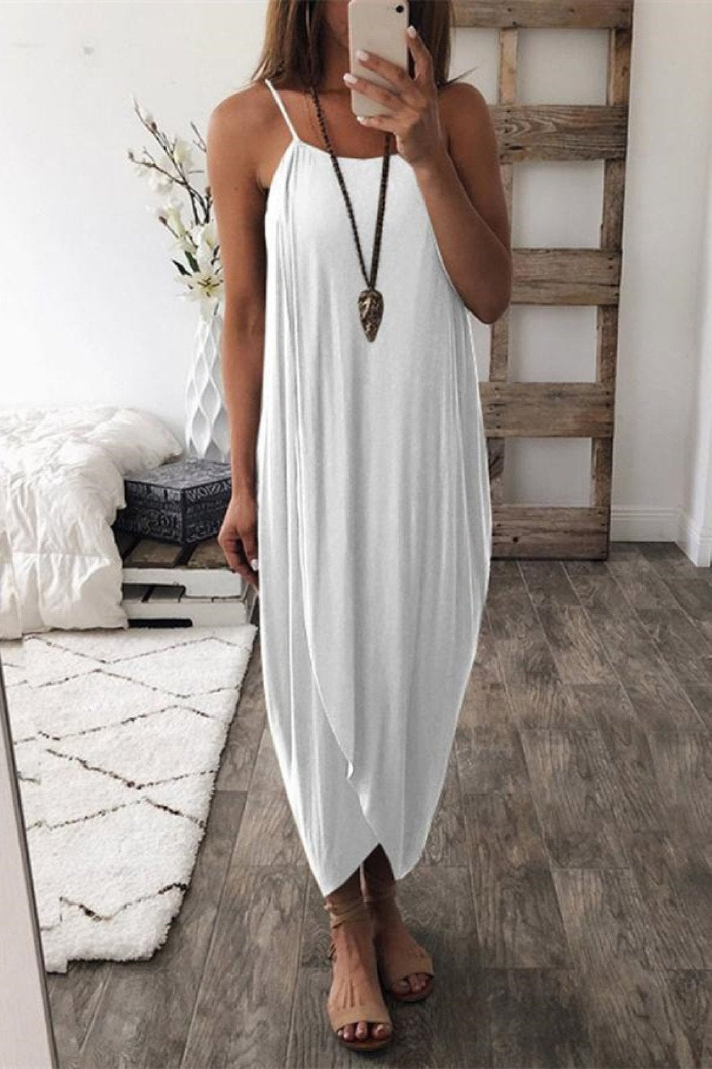 Stunncal Wrapped Split Solid Cami Beach Dress