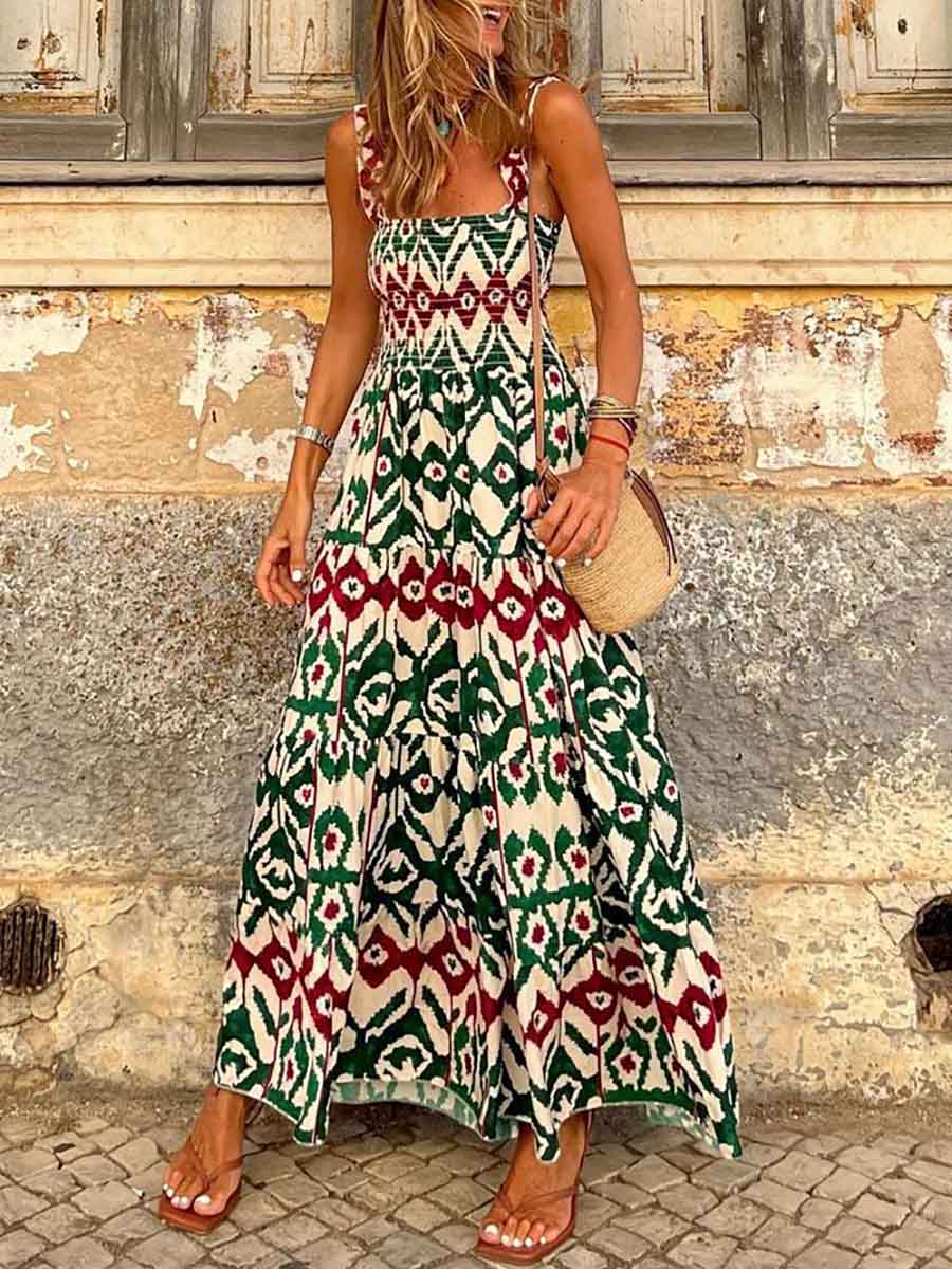 Stunncal Printed Halter Beach Resort Dress(3 Colors)