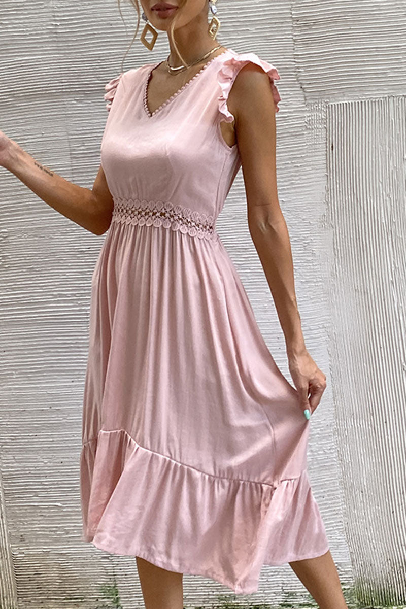 Stunncal Fashion Casual Solid Split Joint V Neck Irregular Dresses
