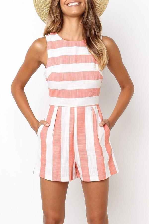 Stunncal Sleeveless Striped Romper(3 Colors)