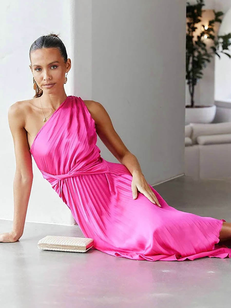 Stunncal Solid Color Pleated Dress(7 Colors)