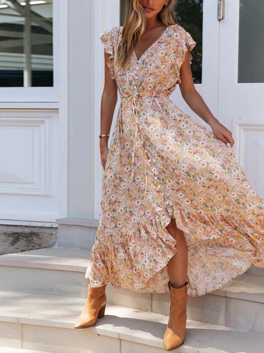 Stunncal V-neck Print Irregular Dress