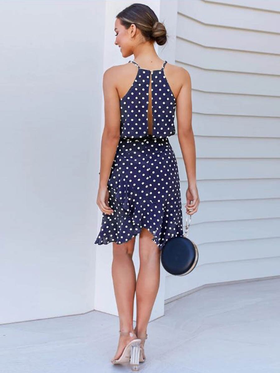 Stunncal Sling Polka Dot Irregular Dress