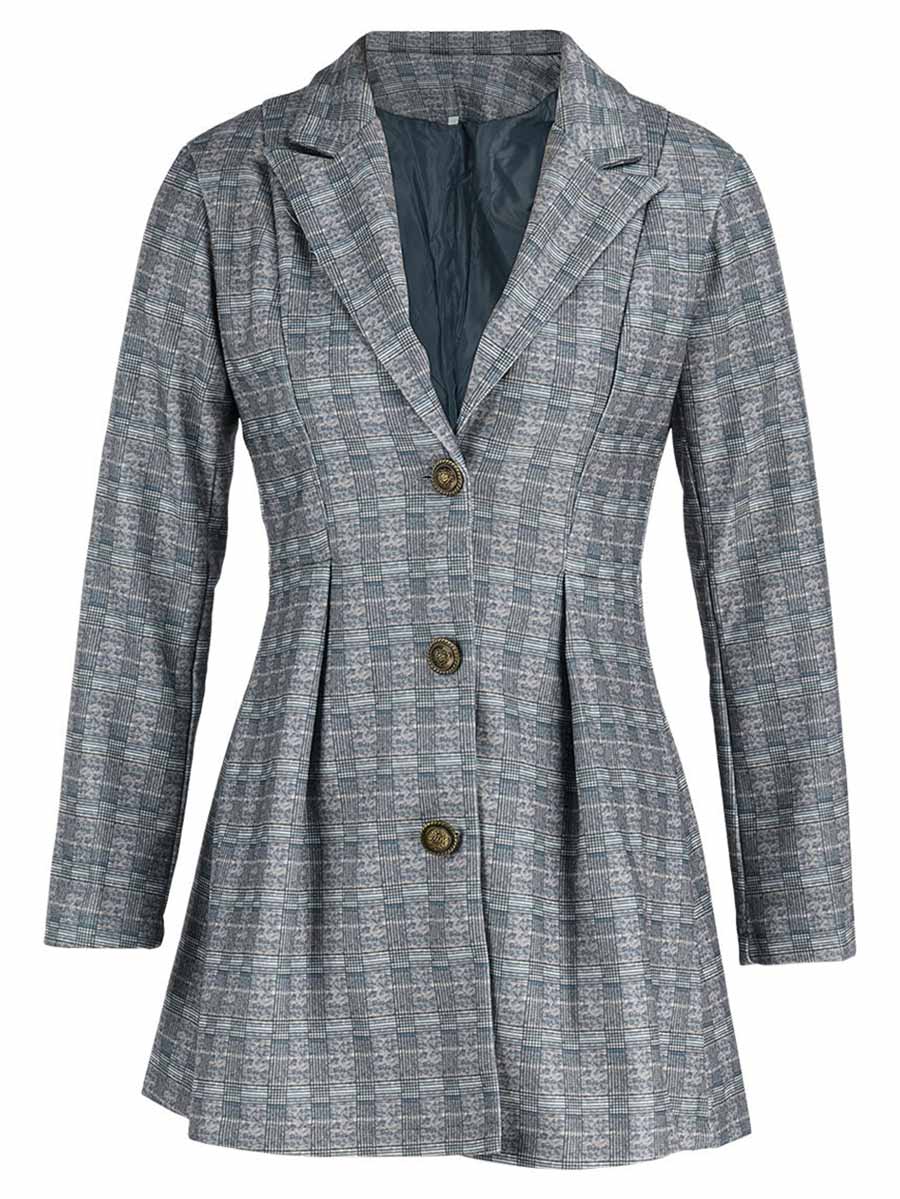 Stunncal Fashion Street Plaid Patchwork Buckle Turn-back Collar Outerwear(3 Colors)