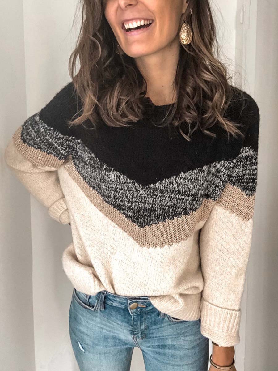 Stunncal Casual Multicolor Stitching Sweater