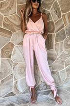 Stunncal Pocketed Satin Wrap Jumpsuit