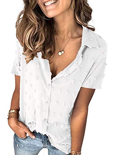 Stunncal Astylish Women Pompom Button Down Shirt Casual Blouse Top