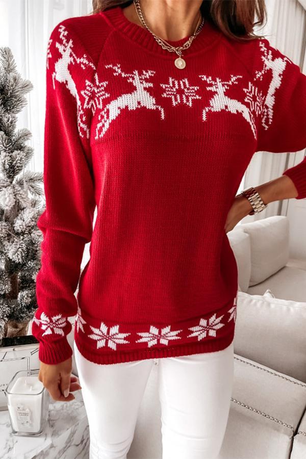 Stunncal Christmas Snowflake Long-sleeved Knitted Sweater