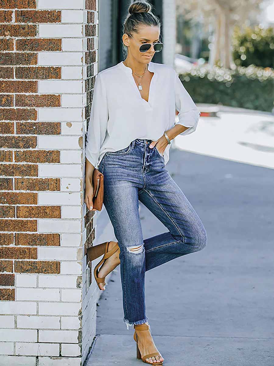 Stunncal Ripped Straight-Leg Jeans