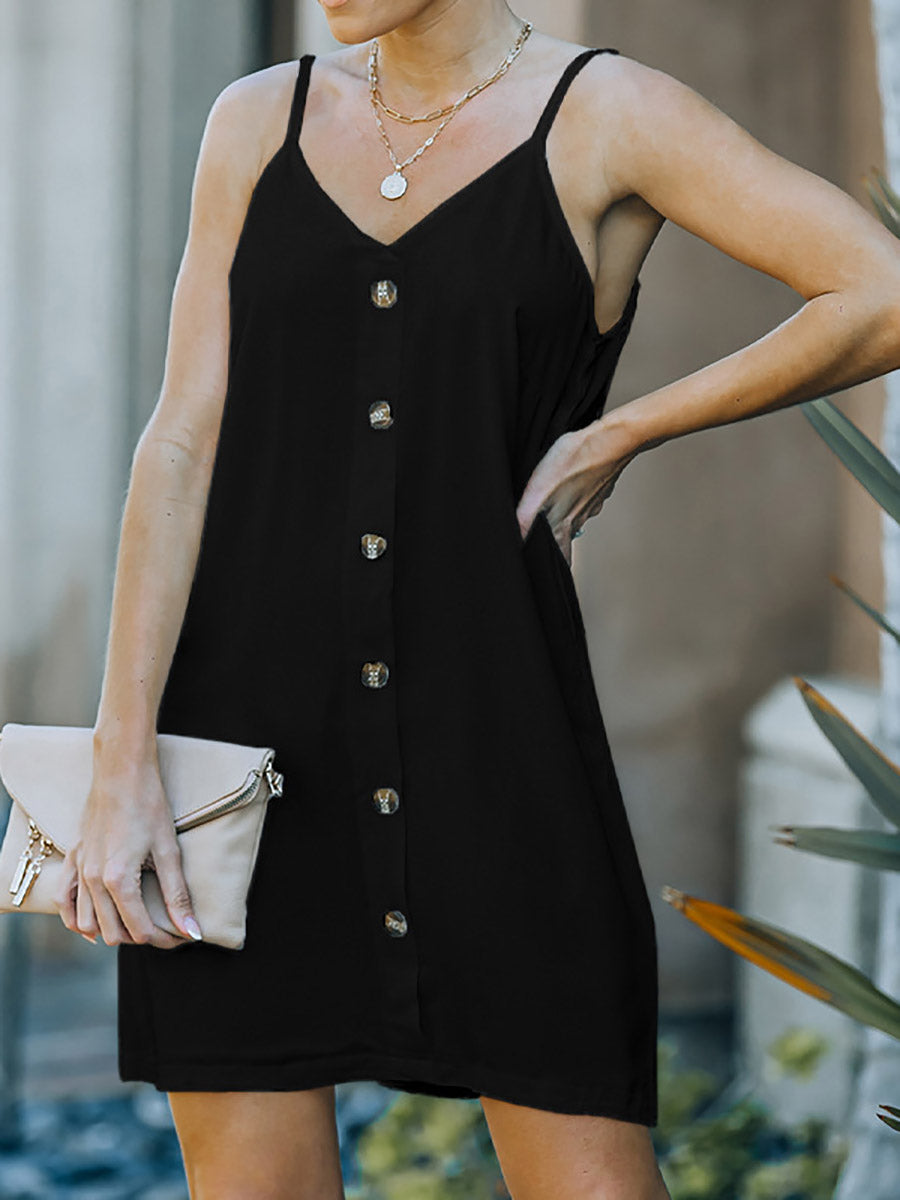 Stunncal V-Neck Single-Breasted Sleeveless Dress(7 colors)