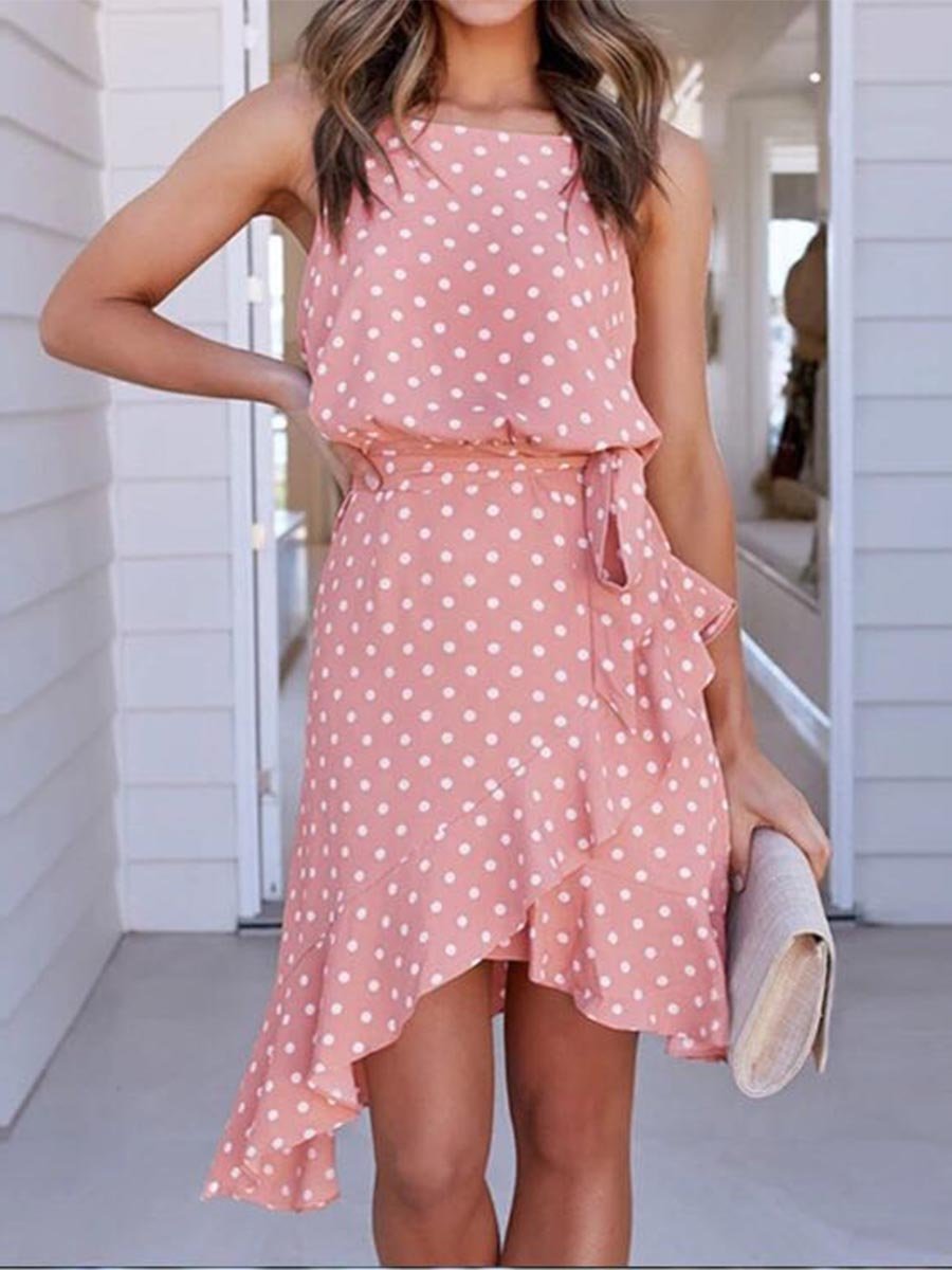 Stunncal Sling Polka Dot Irregular Dress