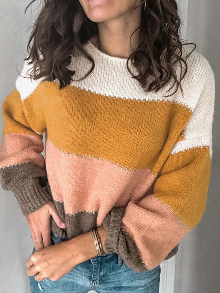 Stunncal Round Neck Striped Sweater
