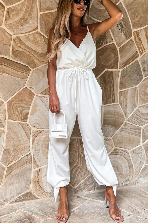 Stunncal Pocketed Satin Wrap Jumpsuit