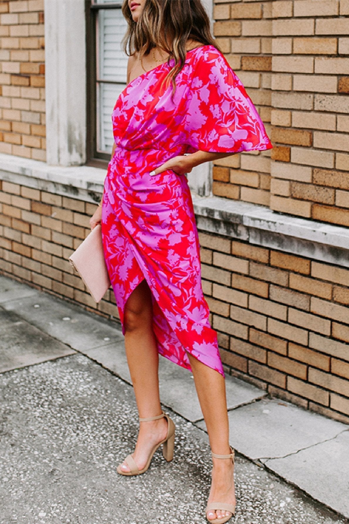 Stunncal One shoulder Tulip Hem Printed Dress