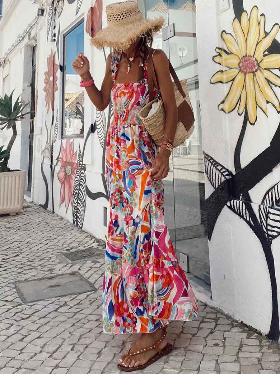 Stunncal Printed Halter Beach Resort Dress(3 Colors)