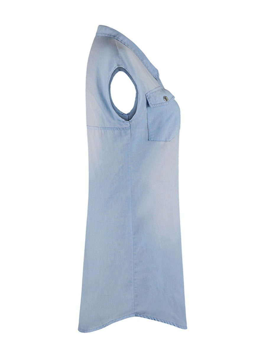 Stunncal Sleeveless Buttoned Shirt Denim Dress