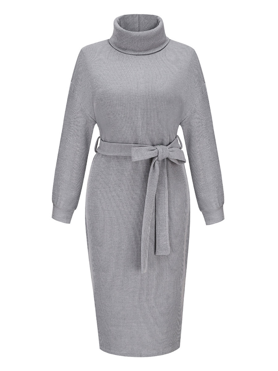 Stunncal High Neck Lace-Up Knit Dress(4 colors)