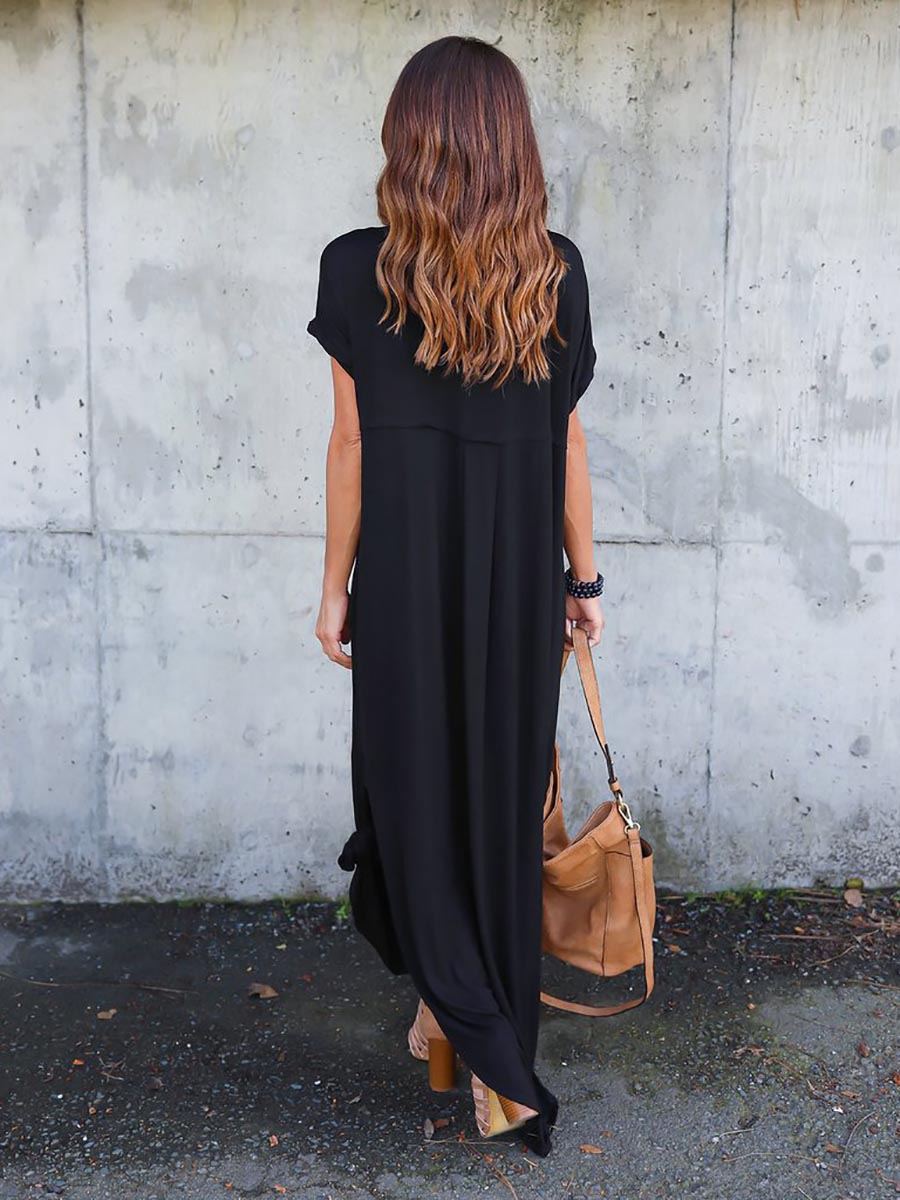 Stunncal V-Neck Pocket Split Dress(8 colors)