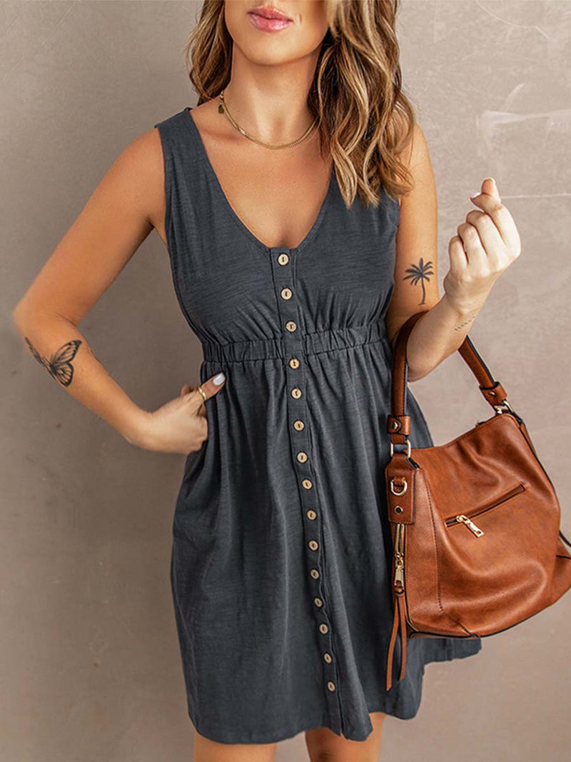 Stunncal Casual Buttons Vest Dress(9 Colors)