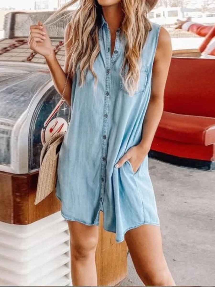 Stunncal Button Denim Shirt Skirt
