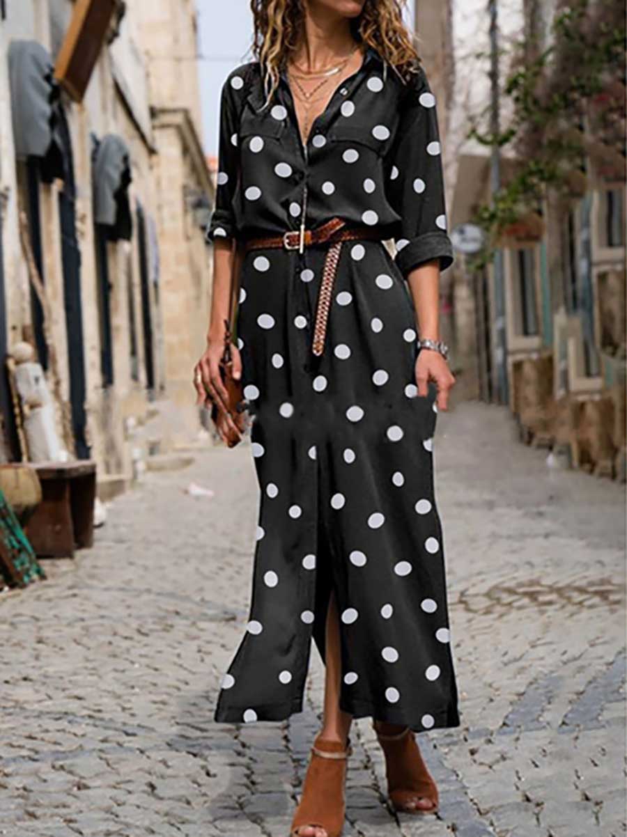 Stunncal Polka Dot Maxi Shirt Dress