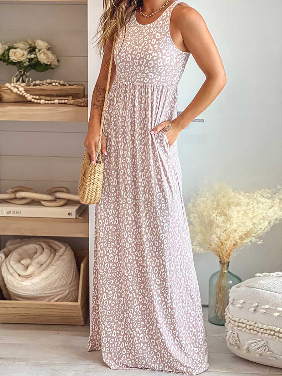 Stunncal Leopard Print Vest Sleeveless Long Dress