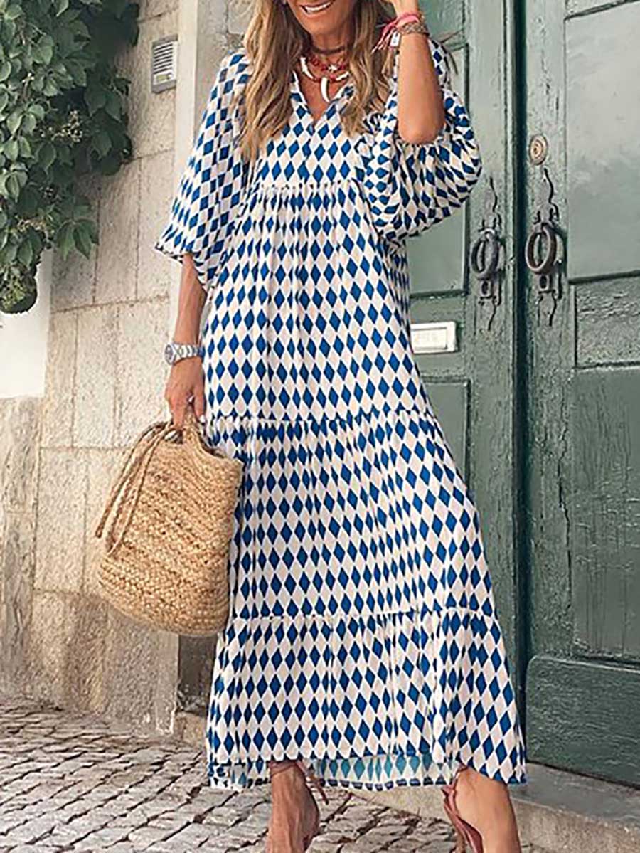 Stunncal Printed Bubble Sleeve Dress