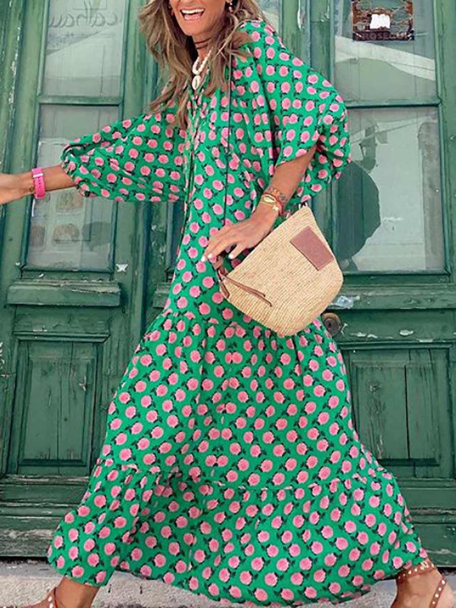 Stunncal Printed Bubble Sleeve Dress