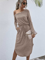 Stunncal Strapless Long Sleeve Split Dress