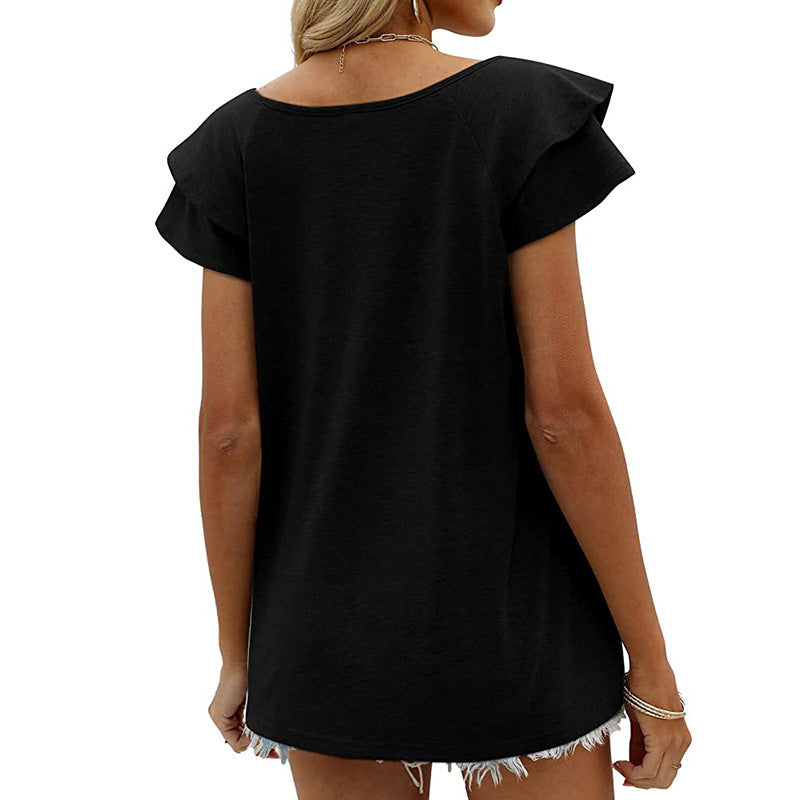 Stunncal Peach Heart Collar Ruffle T-Shirt(7 colors)