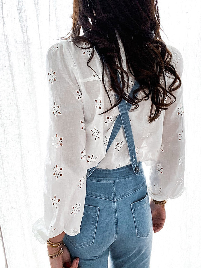 Stunncal Sassy Sweetheart Ruffle Button Down Denim Overalls
