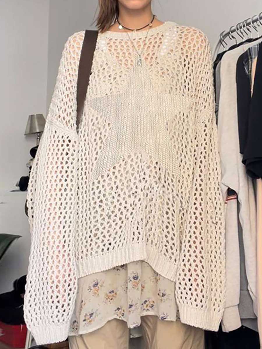 Stunncal Slouchy Style Star Loose Long Sleeve Knit Sweater