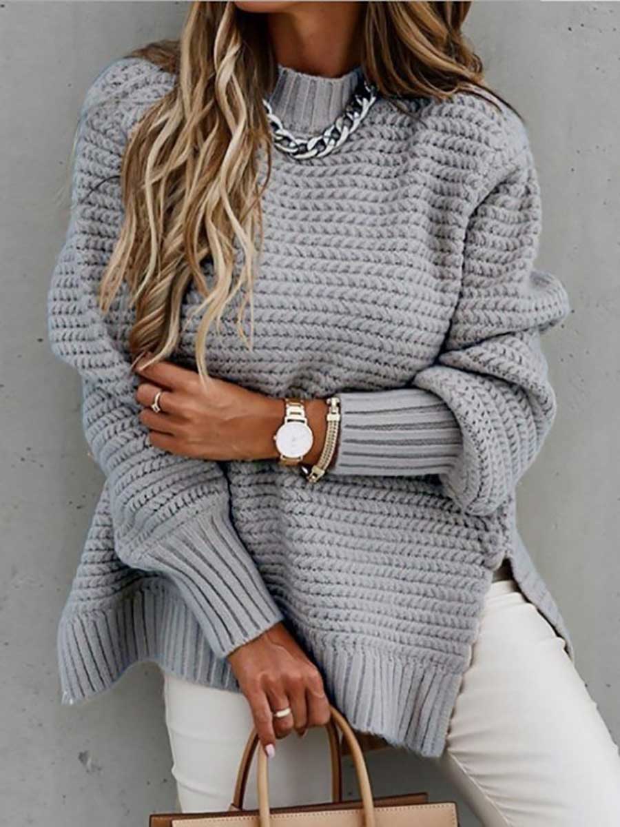 Stunncal Half Turtleneck Solid Color Corset Side Split Knit Sweater