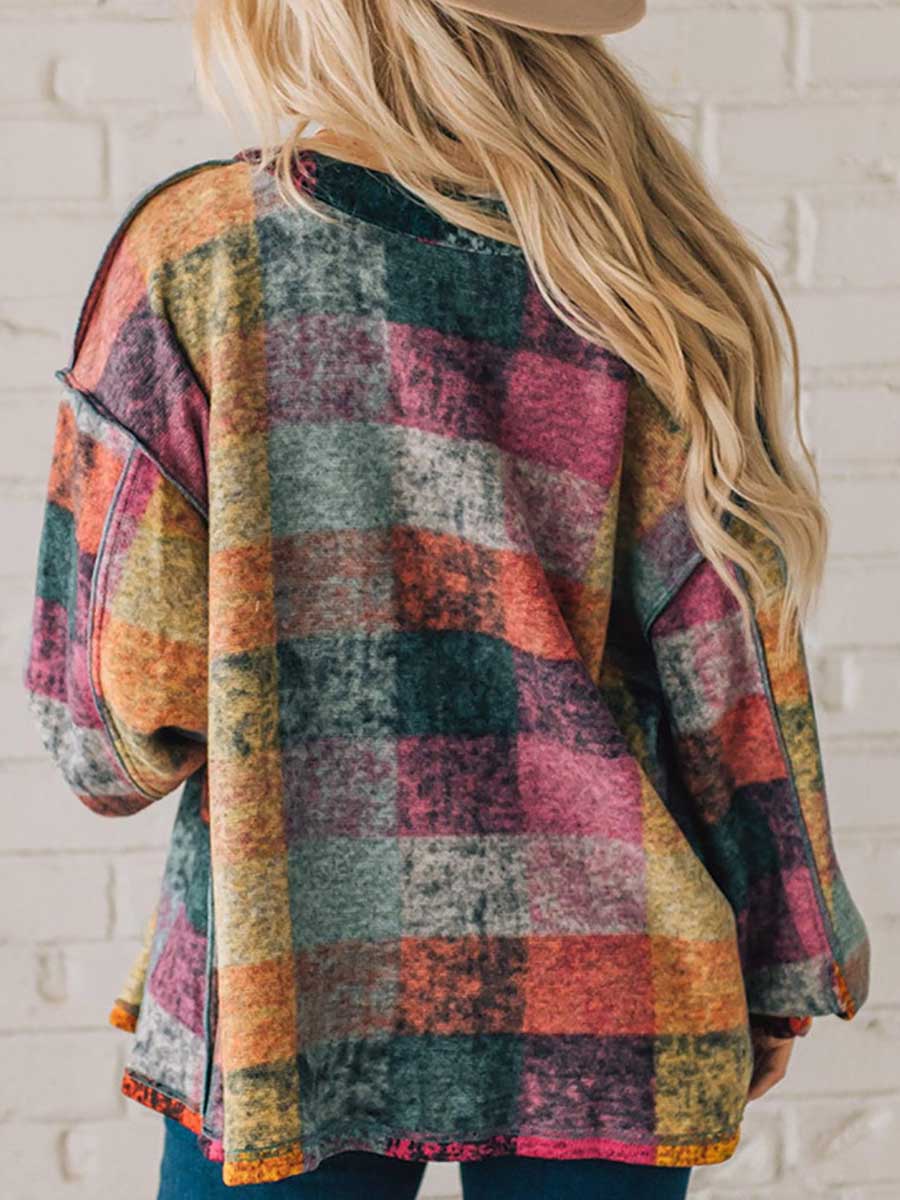 Stunncal Loose-fitting Plaid Shirt Fleece Jacket