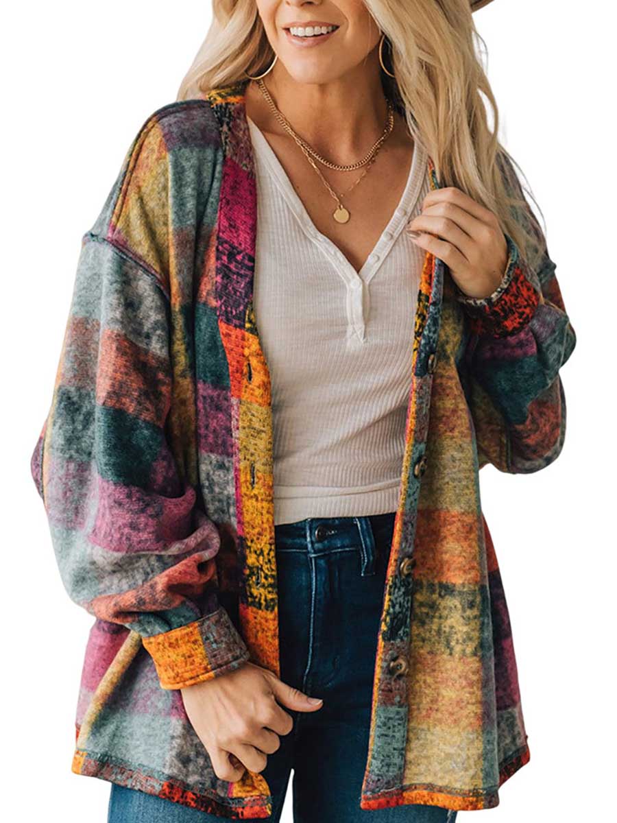 Stunncal Loose-fitting Plaid Shirt Fleece Jacket