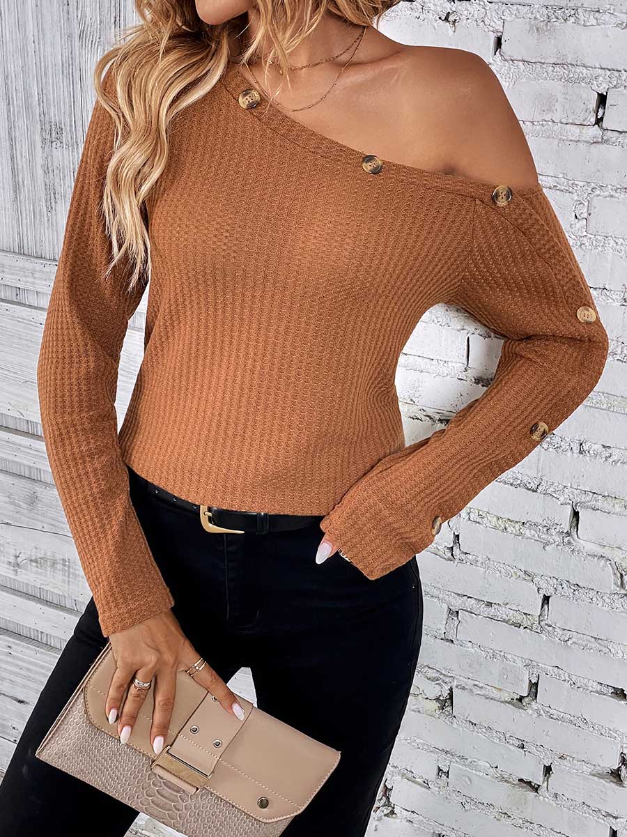 Stunncal Long Sleeve Knit Slim Strapless Top