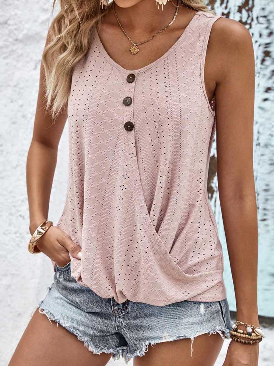 Stunncal V-neck Cutout Jacquard Vest Top