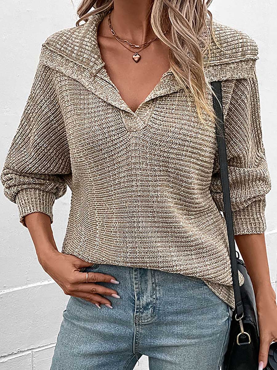 Stunncal Solid Color Long Sleeve Lapel Sweater