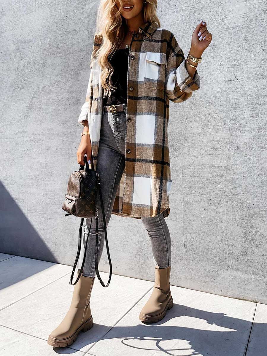 Stunncal Plaid Tweed Mid-Length Jacket