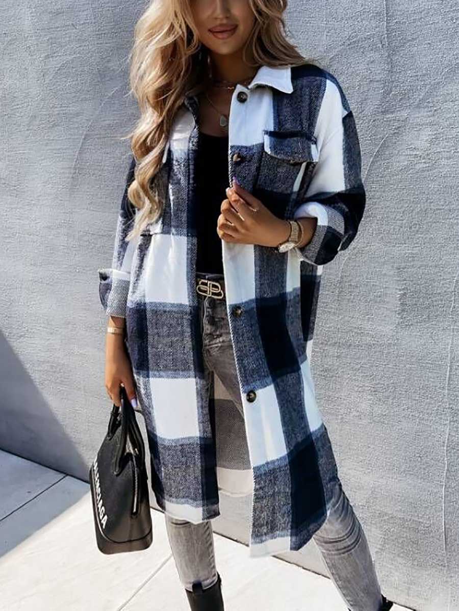 Stunncal Plaid Tweed Mid-Length Jacket