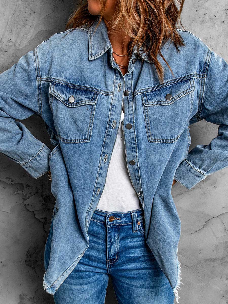 Stunncal Denim Lapel Loose Fit Shirt