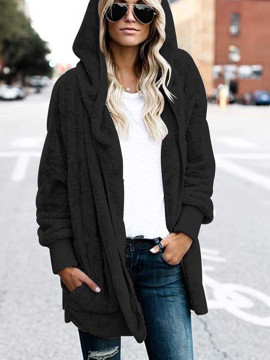 Stunncal Solid Color Fleece Hooded Jacket