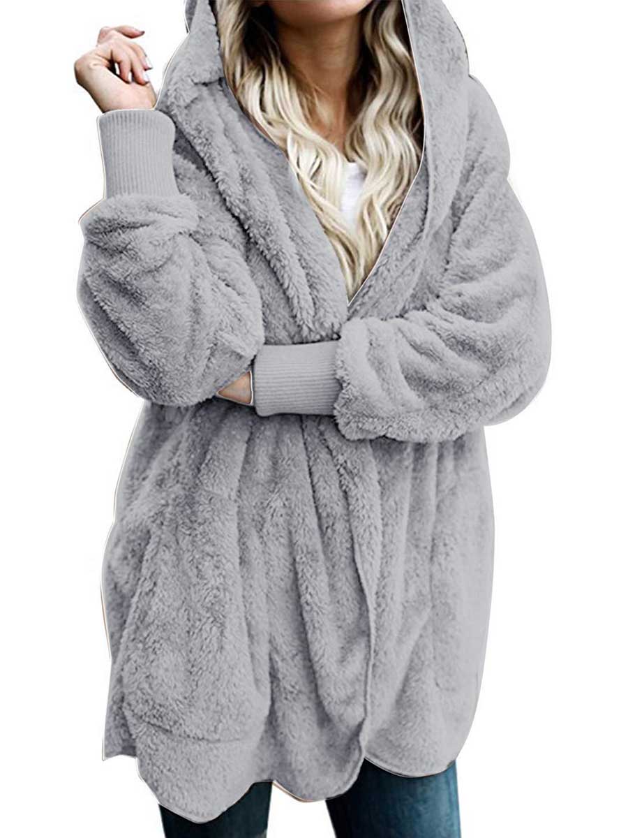 Stunncal Solid Color Fleece Hooded Jacket