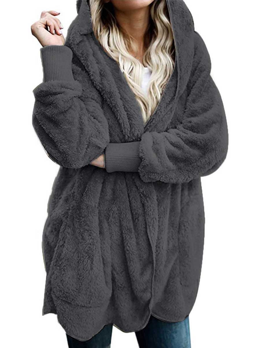 Stunncal Solid Color Fleece Hooded Jacket