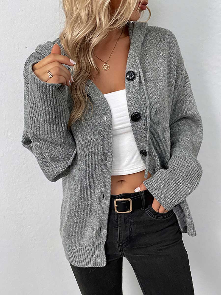 Stunncal Hooded Drawstring Knit Cardigan Jacket